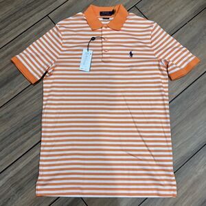 Polo Ralph Lauren Mens Small Golf Shirt Short Sleeve Salmon Pink Stripe Cotton